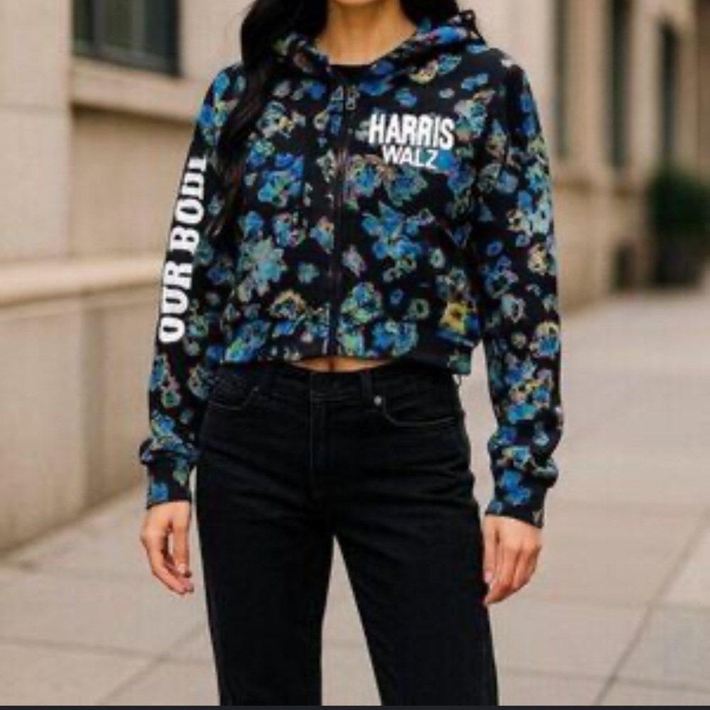 ULLAH JOHNSON DESIGNERS FOR DEMOCRACY Harris Walz Floral Hoodie Our Bodies